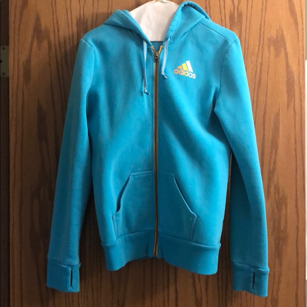 Blue and yellow women’s adidas hoodie